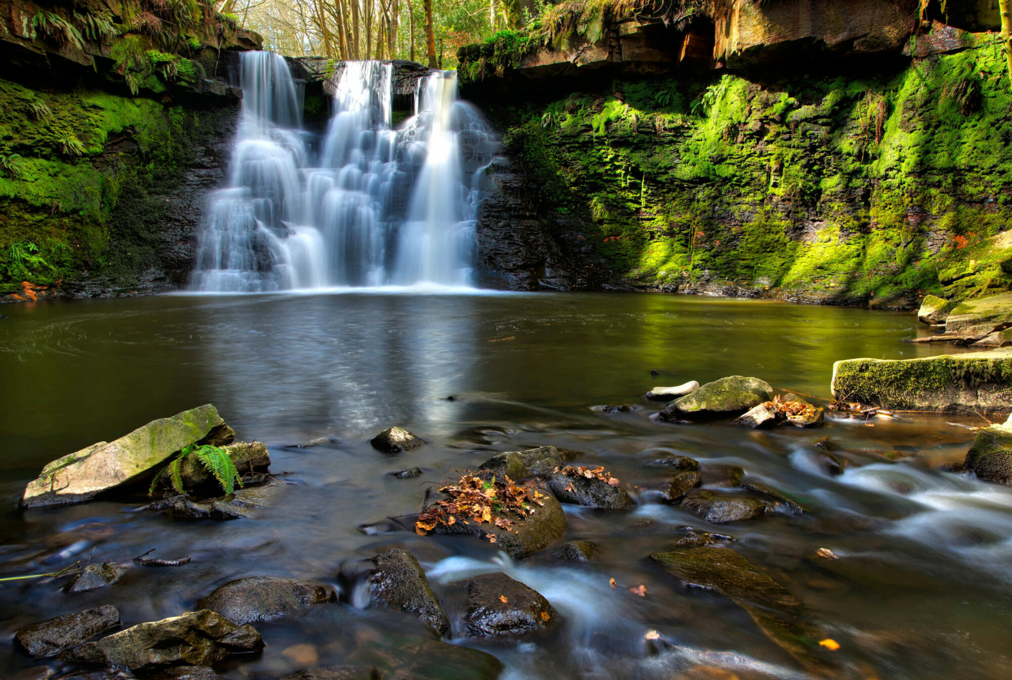 Goitstock Waterfall in the sunlight