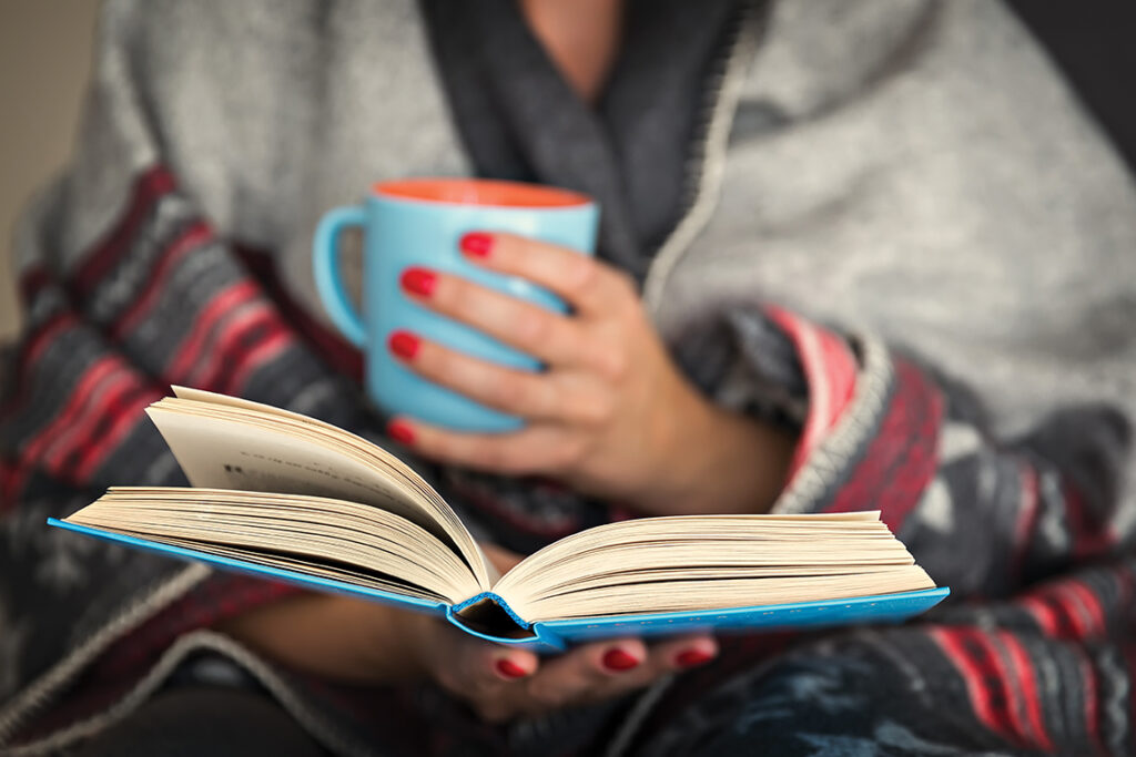 cosy blanket cuppa & book