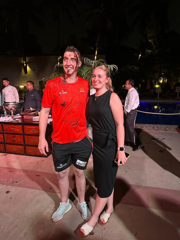 Harry Brook with his girlfriend shortly after scoring 100* vs KKR for SRH