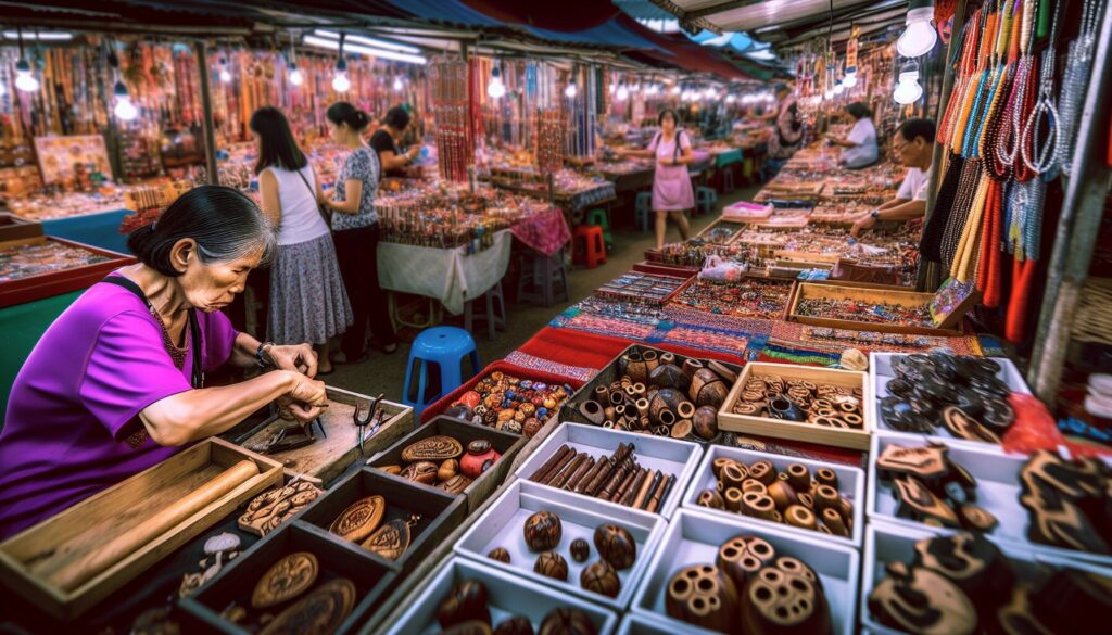 Exploring unique gifts at market stalls