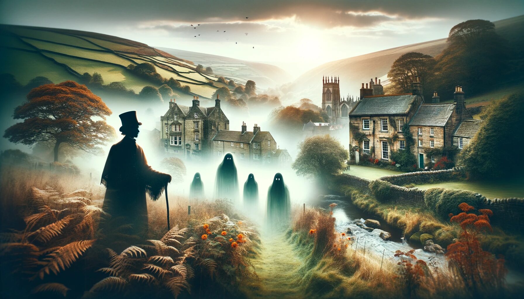 A collage of Yorkshire scenes and spooky ghostly apparitions